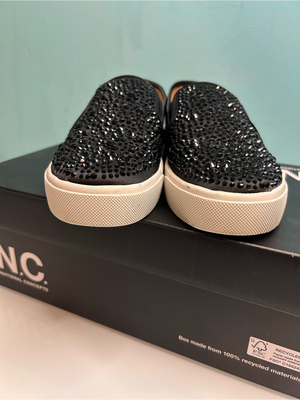 INC International Concepts Black Rhinestones Slip-On Sneakers - Picture 3 of 7